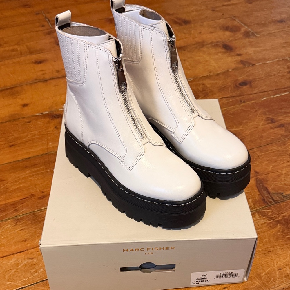 Marc Fisher Women's White Lace Up Platform Boots